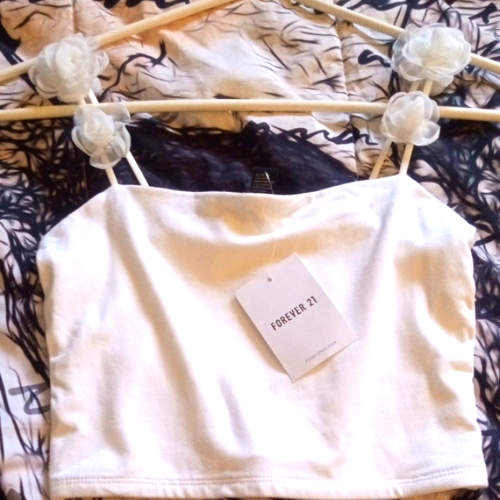 Forever 21 White Rose Camisole Crop Top